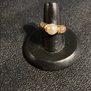 Gold and White Pearl Ring with Vintage Detailing.  Stamped .925  Size 7.